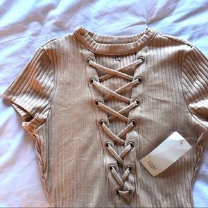NWT Ribbed lace up bodysuit